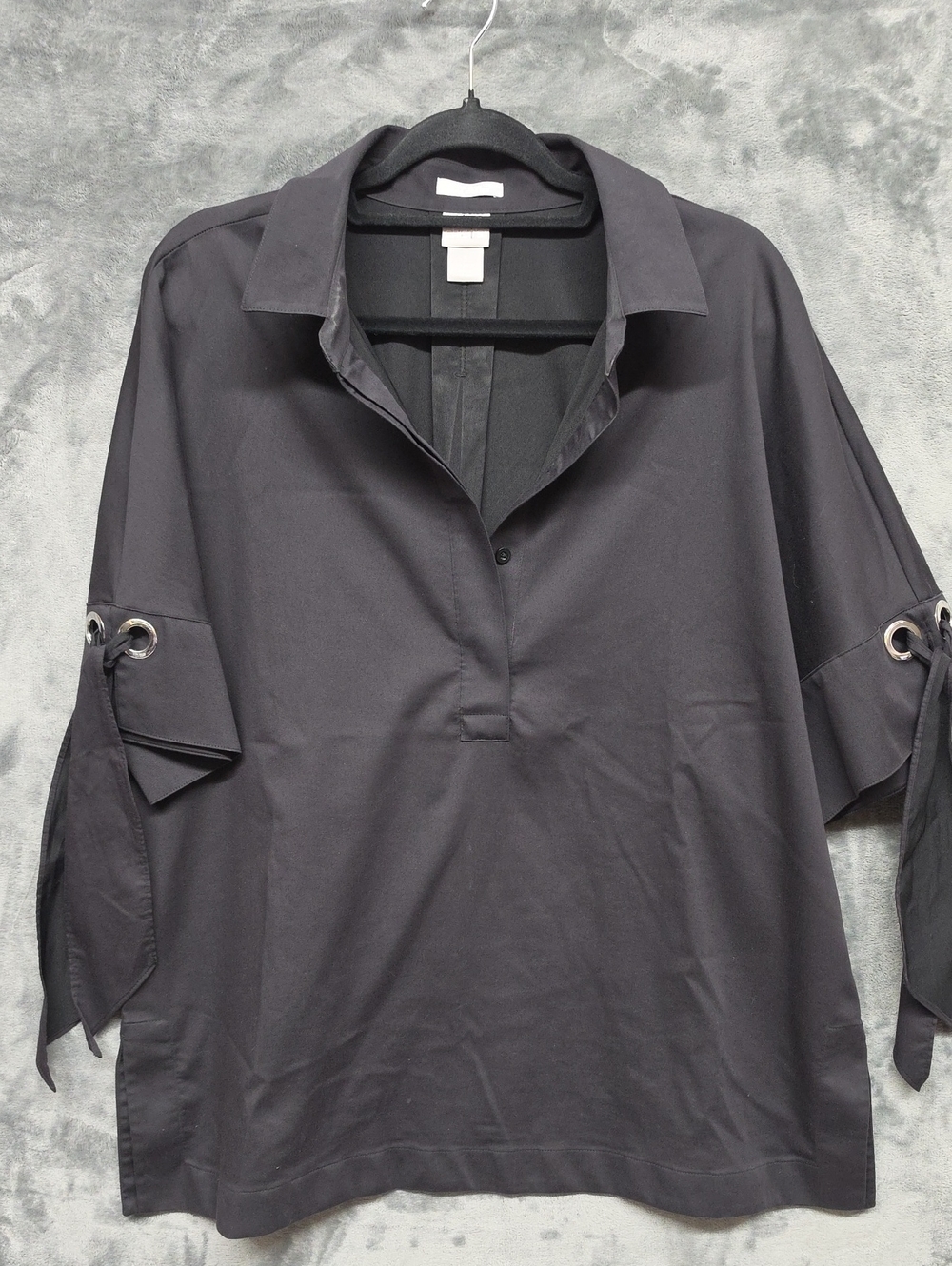 Chico's Black Popover Tunic with Grommet-Tie Sleeves Sz 3(XL)